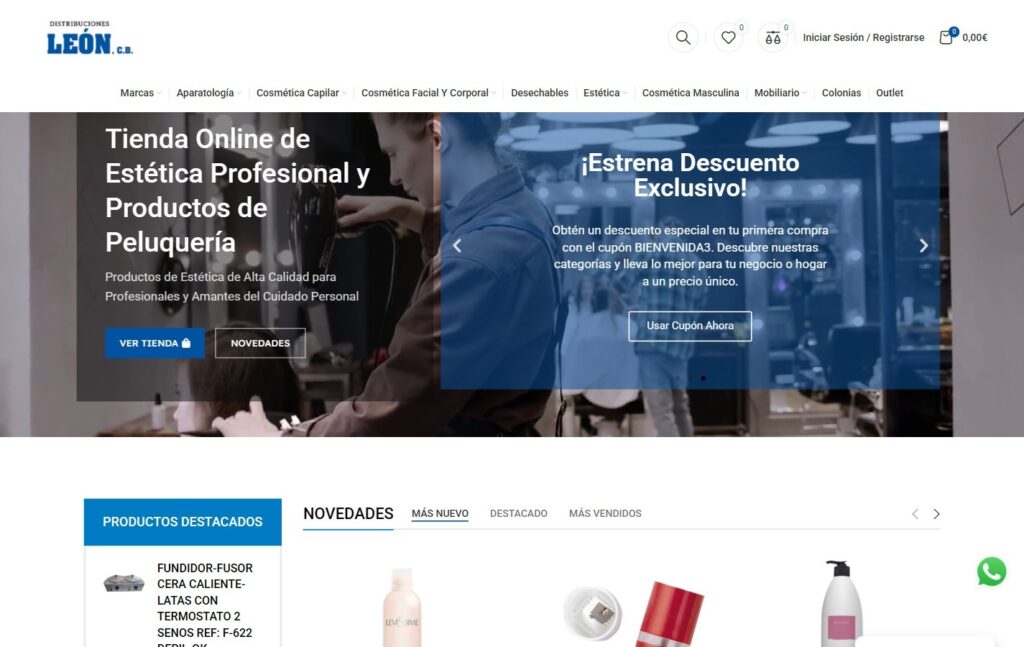 Distribuciones León e-commerce website built by Espejostudio — WooCommerce beauty supply store Spain