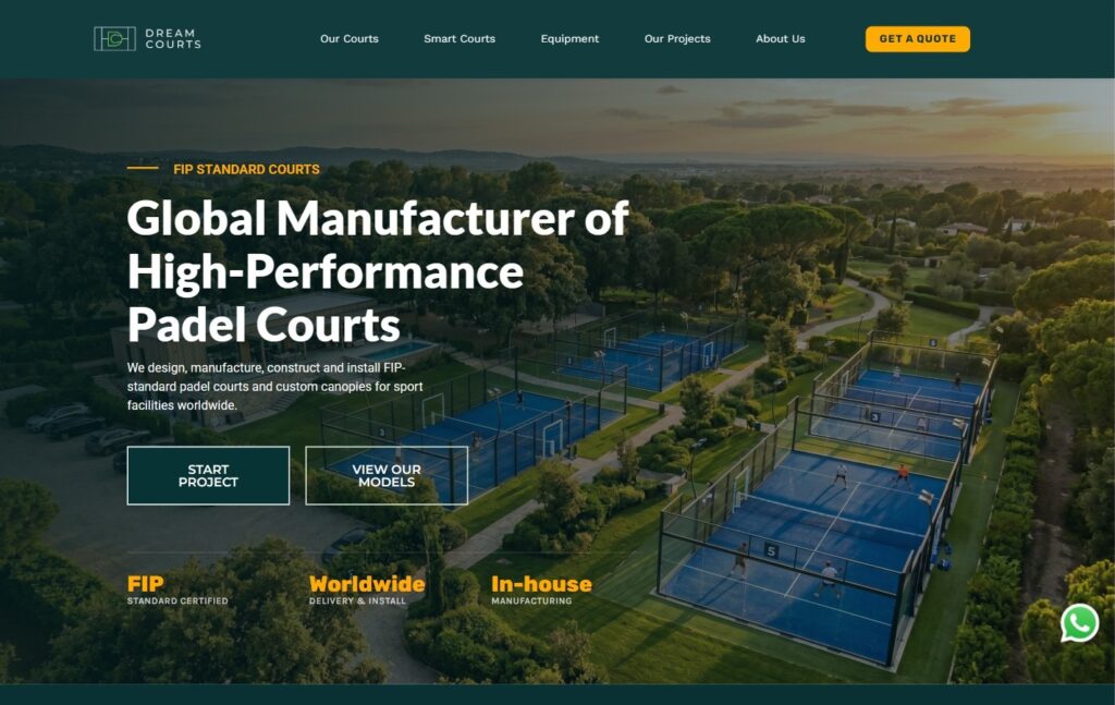 Dream Courts padel court manufacturer website built by Espejostudio — Web design and Google Ads campaigns