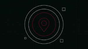 Map pin over a Malaysian city street with a Google Business Profile card overlay, dark background with crimson accent